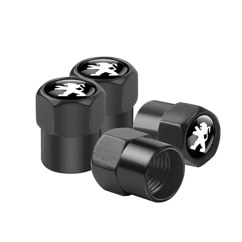 4x Capuchons Bouchons de Valve de Pneu Alu Peugeot Noir Argent