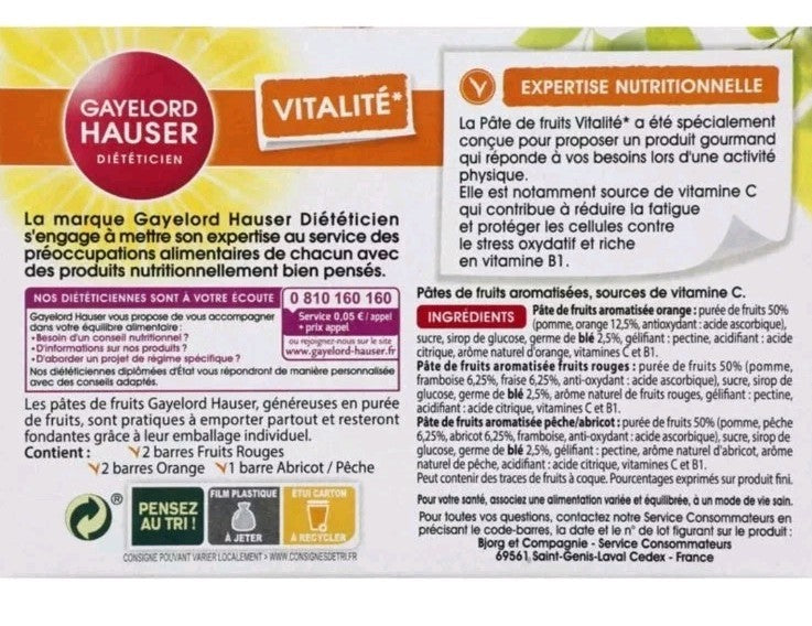 Gayelord Hauser - Pâte De Fruits Vitalité 125G - Lot De 2 - Parfums Mixtes