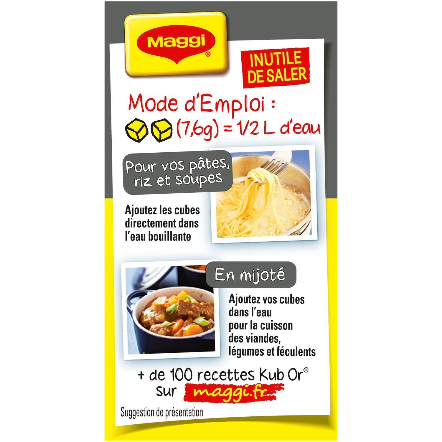 Bouillon en cubes -25% de sel KUB OR la boite de 32 cubes - 121,6 g