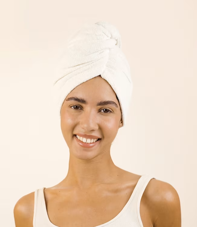 Aroma-zone serviette cheveux en coton bio protège et adoucit en forme de turban