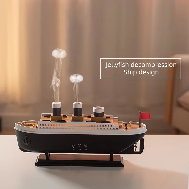 Retro Ship Jellyfish Air Humidifier 250ML Aroma Diffuser RGB Night Light Remote 