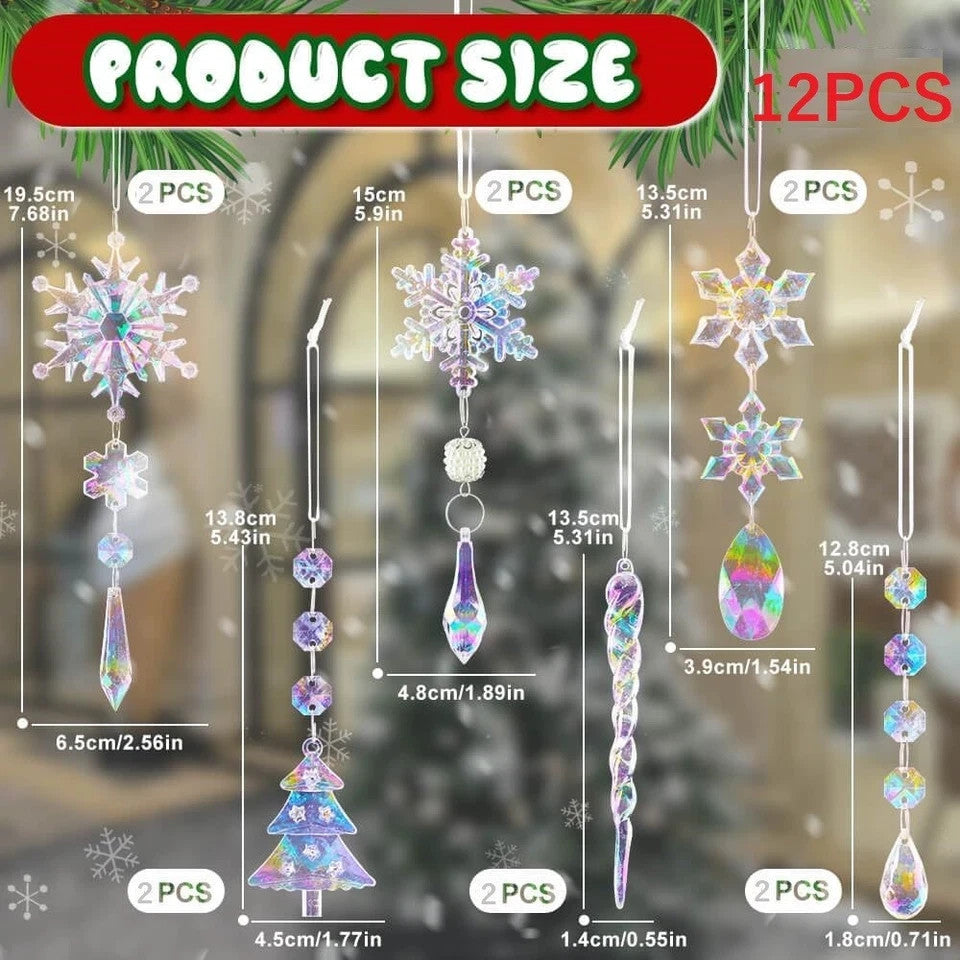 12pcs Christmas Ornaments Crystal Christmas Tree Decoration Iridescent Hanging .