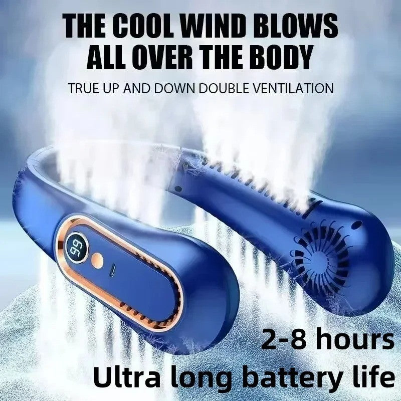 Ventilateur de cou rechargeable 8000mAh avec affichage LED, flux d’air refroidis
