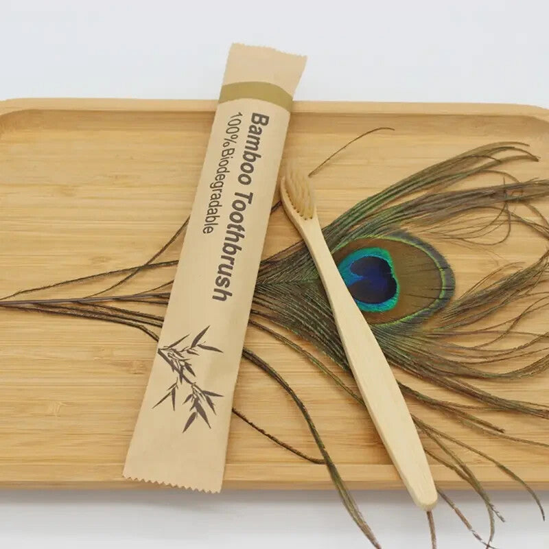 BROSSE A DENT BAMBOU NATUREL 100% BIODEGRADABLE EMBALLAGE ECO A L'UNITE ALEATOIR