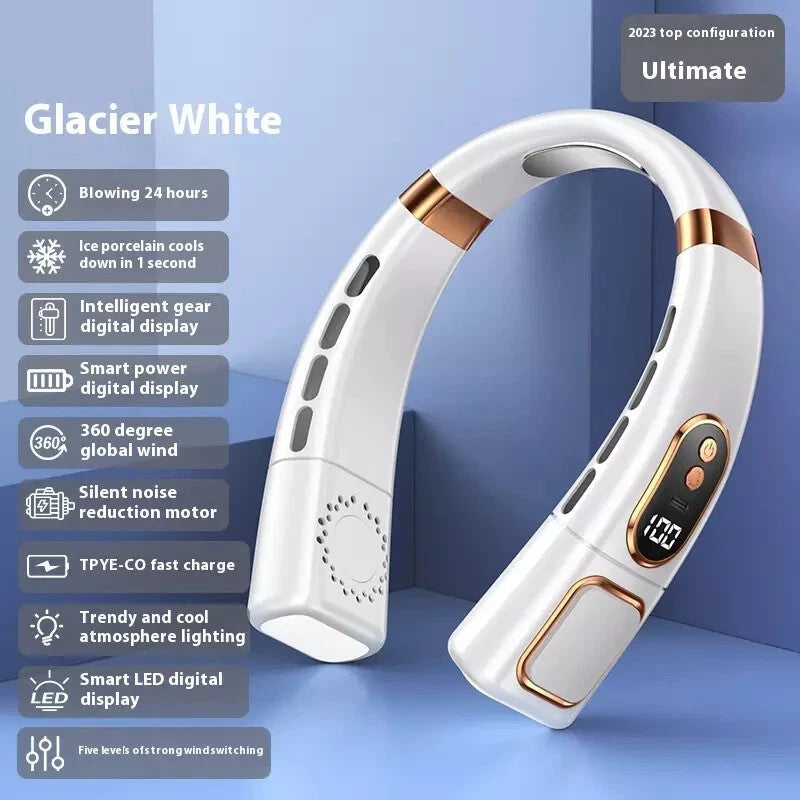 Ventilateur de cou rechargeable 8000mAh avec affichage LED, flux d’air refroidis