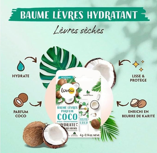 LOVEA - Baume À Lèvres - Parfum noix de coco - Apaise, Nourrit & Adoucit