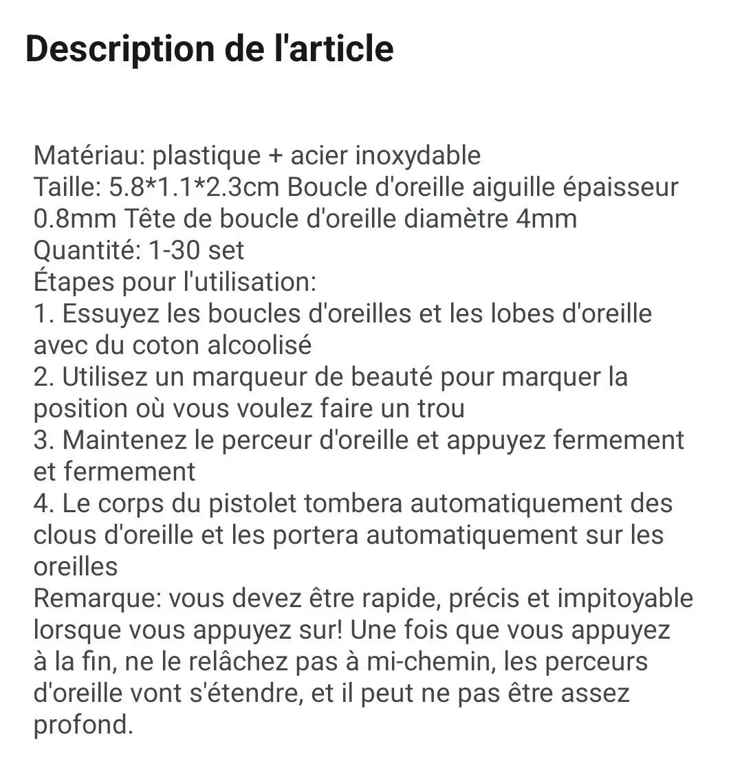 lot de 2 Pistolets De Perçage oreille Outil Piercing Kit Securisé Bijoux Goujon