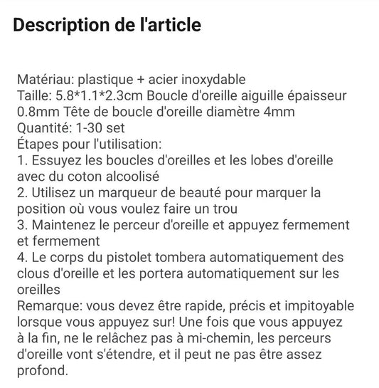 lot de 2 Pistolets De Perçage oreille Outil Piercing Kit Securisé Bijoux Goujon