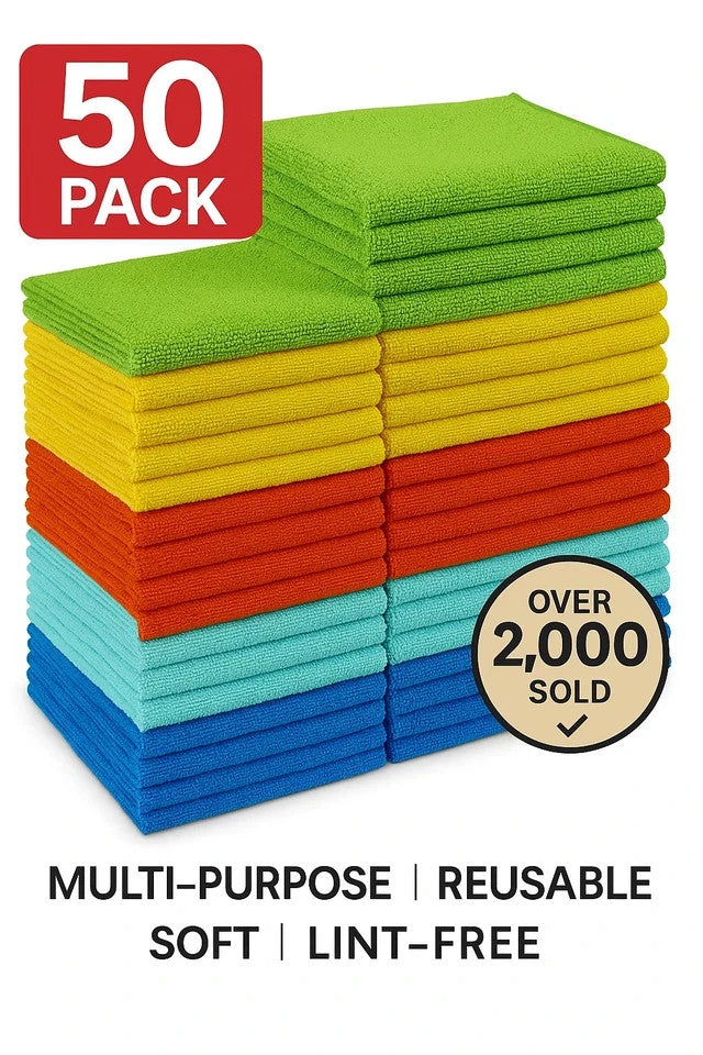 Microfiber Cleaning Cloth Set of 50 Towel Rag Car Polishing Detailing No-Scratch