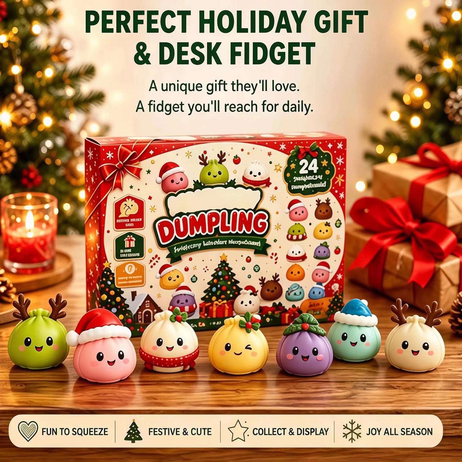 Calendrier de l'Avent Squishy Noël 2026 — 24 Surprises Anti-Stress