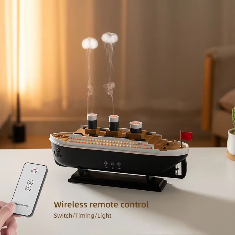 Retro Ship Jellyfish Air Humidifier 250ML Aroma Diffuser RGB Night Light Remote 