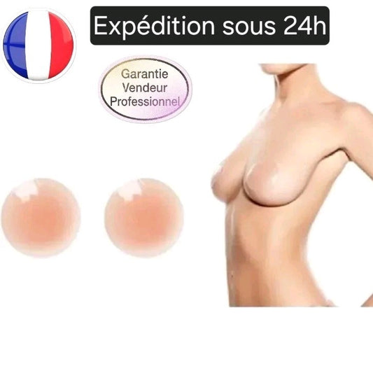 Paire de cache téton en silicone doux neuf, chair, forme ronde