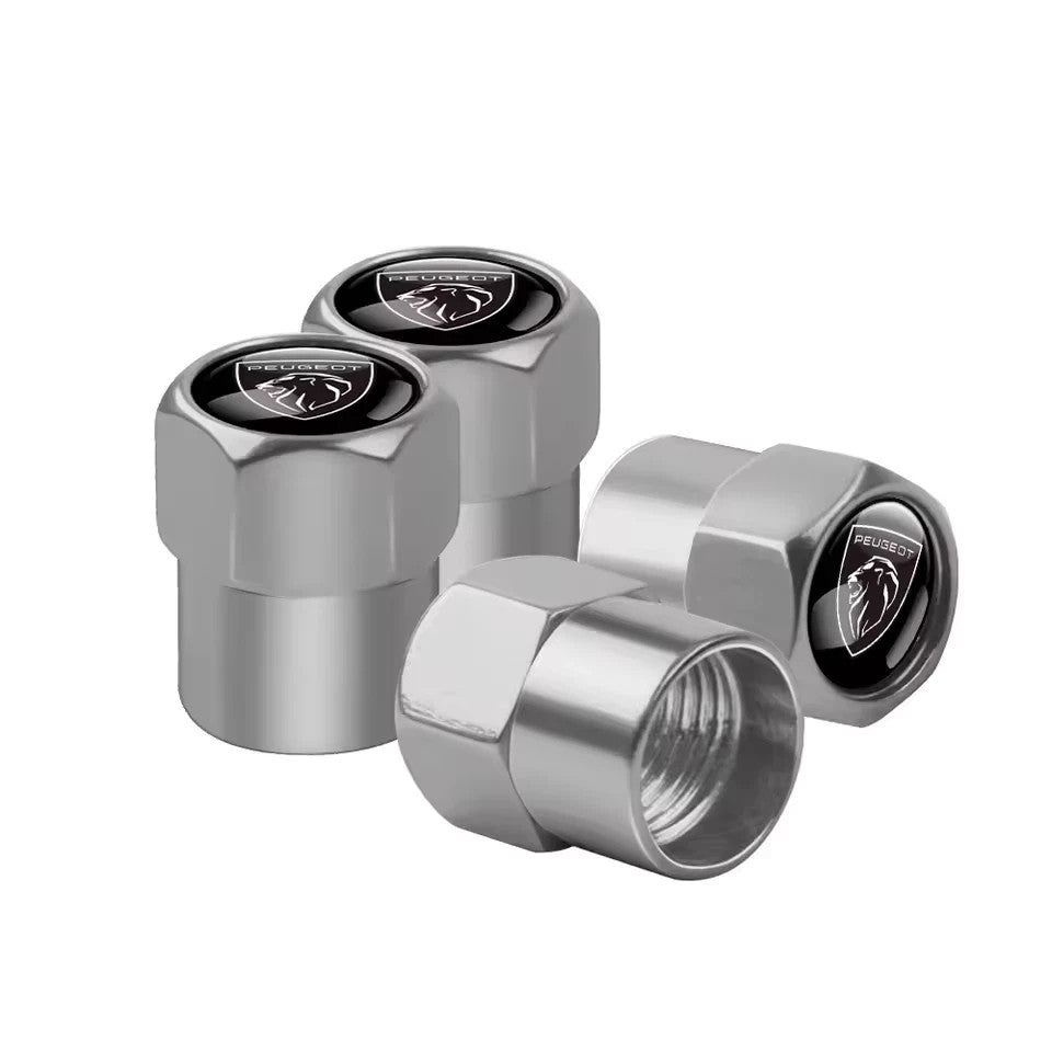 4x Capuchons Bouchons de Valve de Pneu Alu Peugeot Noir Argent