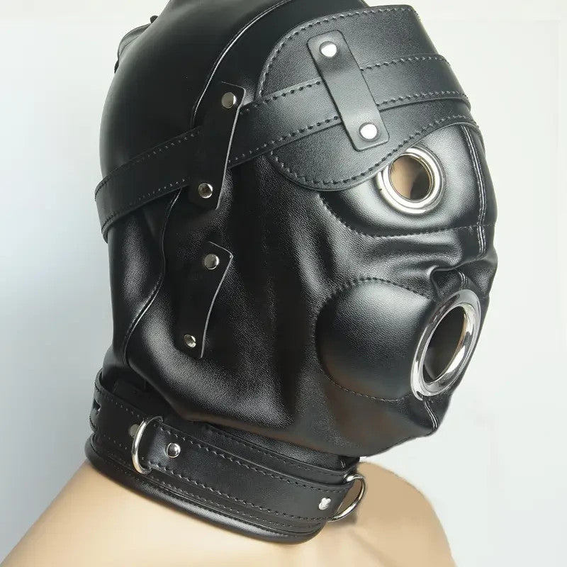 Masque BDSM avec cagoule et gag de bouche amovible + gode ceinture