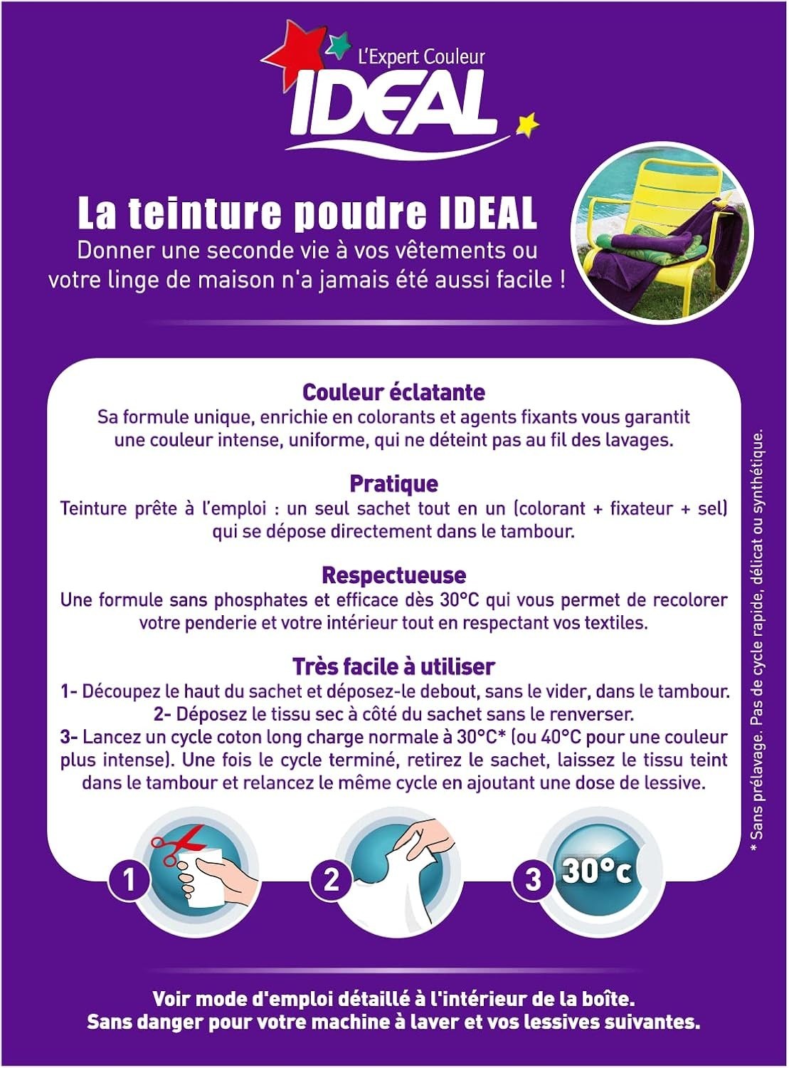 Ideal Teinture Textile Tout en un 230 g violet - colorant raviveur de couleur