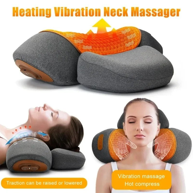3-In-1 Neck Massager Pillow With Vibration Heating Traction Therapy Pain Relief