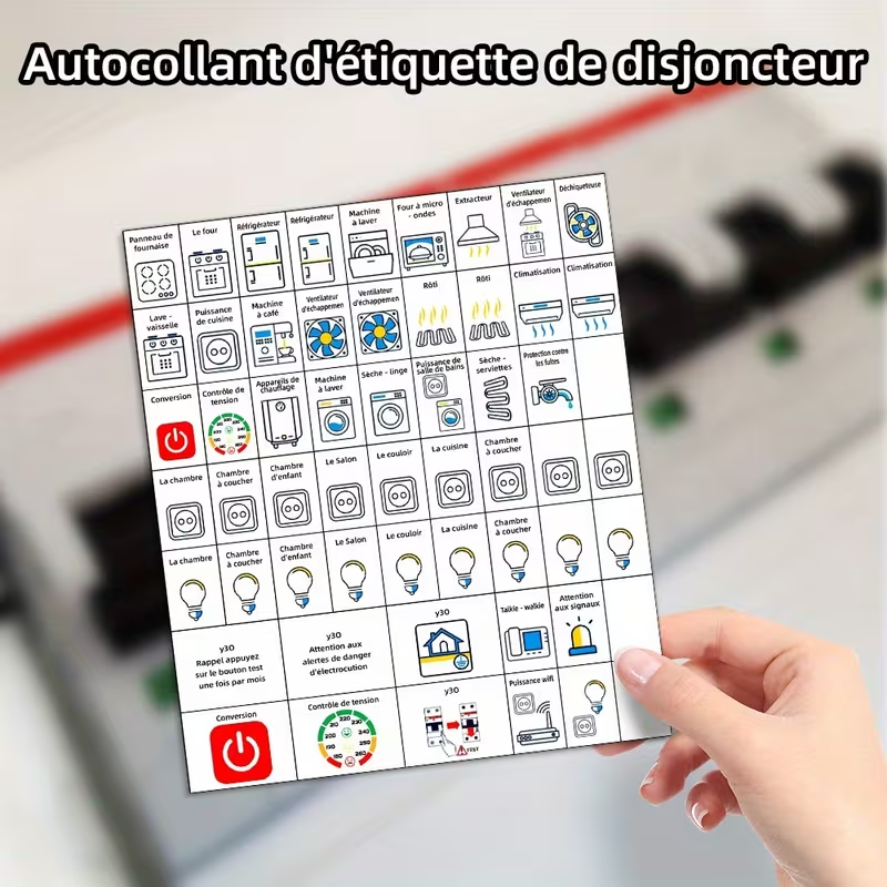 1 plaquette de 57 autocollants pour disjoncteur maison tableau électrique orga..