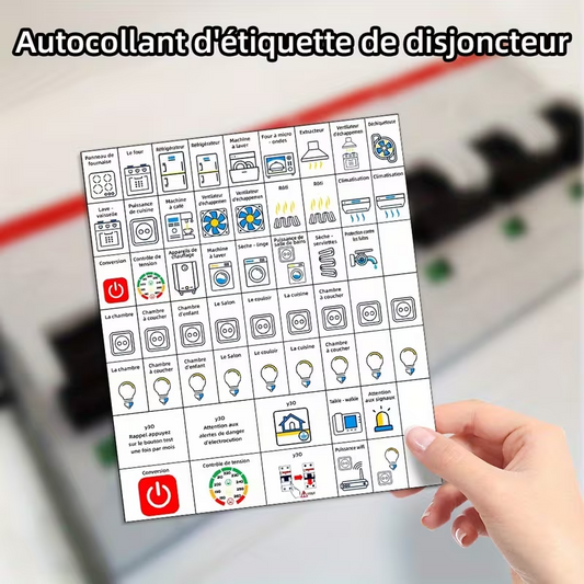 1 plaquette de 57 autocollants pour disjoncteur maison tableau électrique orga..