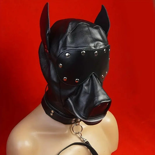 MASQUE EN CUIR SIMILI BDSM CAGOULE CHIEN JEUX FÉTICHE DOG LEATHER MASK SM