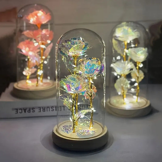 Rose Éternelle LED Durable Résistant sous Dôme Cadeau Saint Valentin Noël Mères