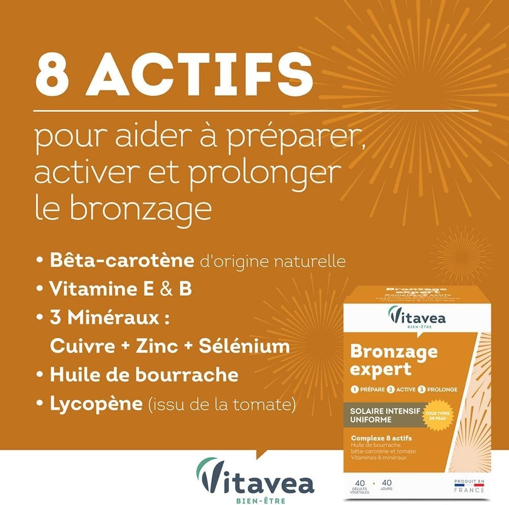 Vitavea - Bronzage Expert - Complément Alimentaire - 40 Gélules - Fabriqué En Fr