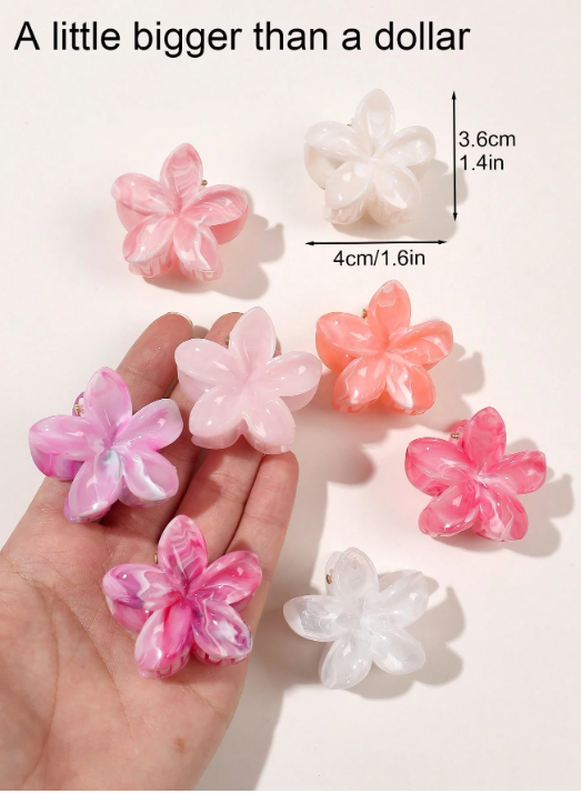 Lot de 8 petites pinces à cheveux en forme de fleur pour femme jolie ton rose
