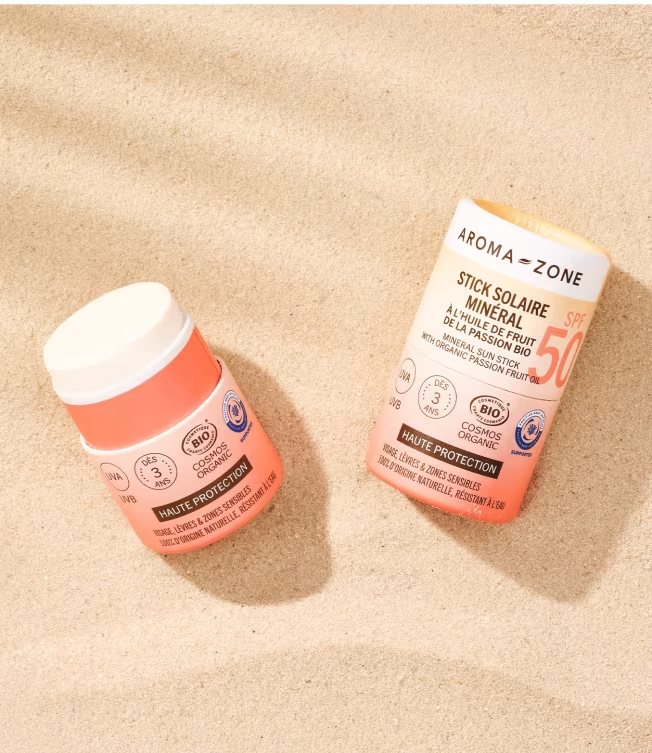 AROMA ZONE Stick Solaire BIO SPF50  - Enfant Adulte Naturel Vegan UVA/UVB France