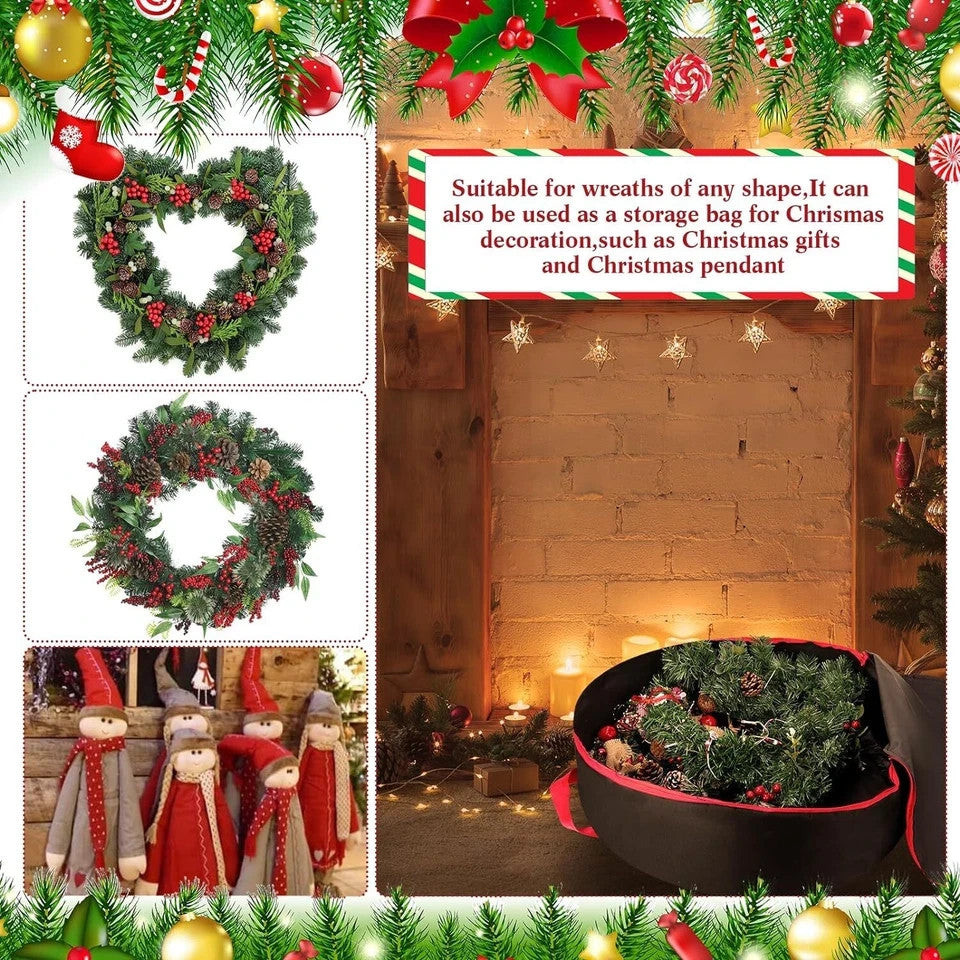 Christmas Xmas Wreath Storage Bag with Handles for 25" 30" 36" Wreath Clean up