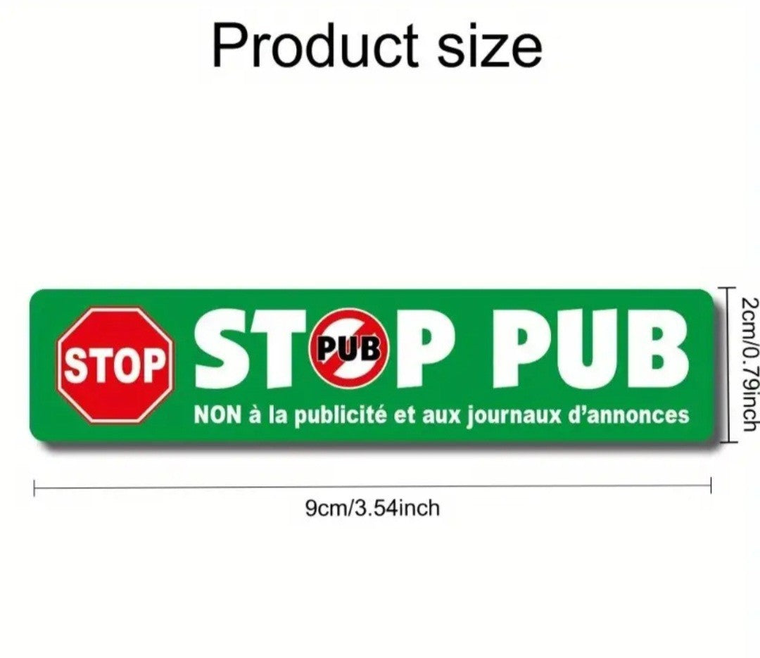 LOT DE 2 STICKERS AUTOCOLLANT STOP PUB / BOITE AUX LETTRES ✅PAS DE PUBLICITÉ