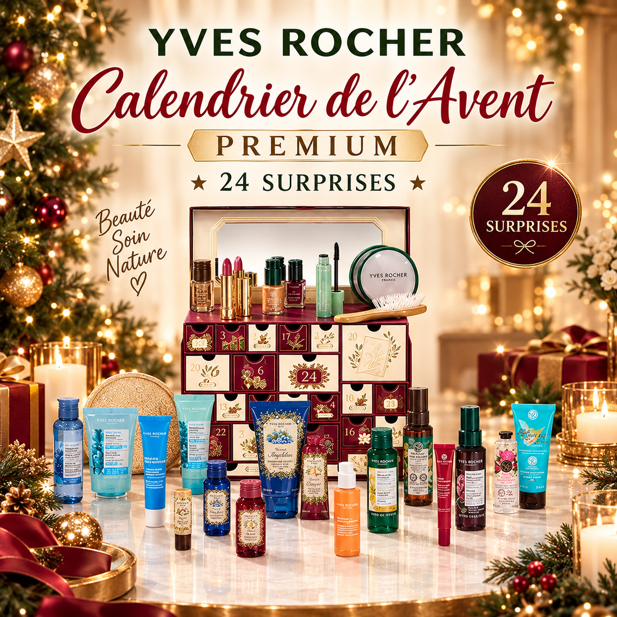Yves Rocher Calendrier de l'Avent Premium 24 Soins Beauté Écrin Coffret Noël