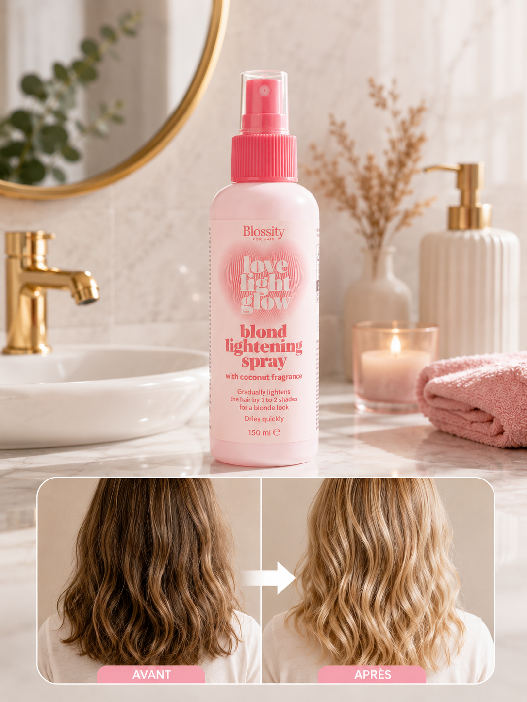 Spray éclaircissant effet soleil 100% ULTRA BLOND 150ml cheveux senteur coconut