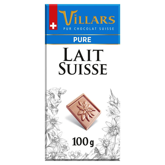 VILLARS - Tablette de chocolat Lait Suisse 100G - Lot de 2