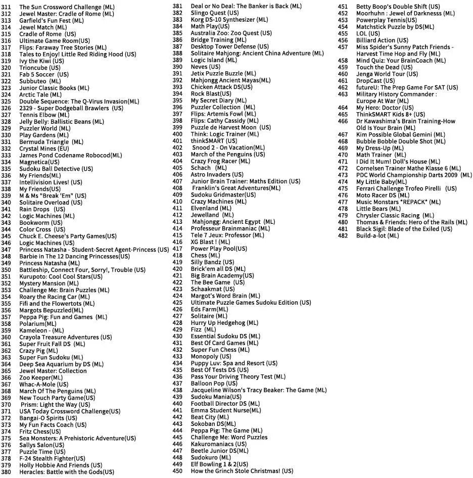 482 en 1 Jeu NDS Cartouche de Jeu DS Jeu Pack Super Combo pour DS NDS NDSL NDSi