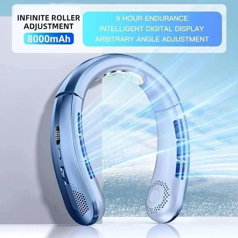 Ventilateur de cou rechargeable 8000mAh avec affichage LED, flux d’air refroidis