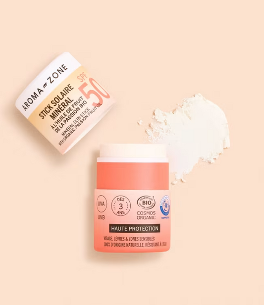 AROMA ZONE Stick Solaire BIO SPF50  - Enfant Adulte Naturel Vegan UVA/UVB France