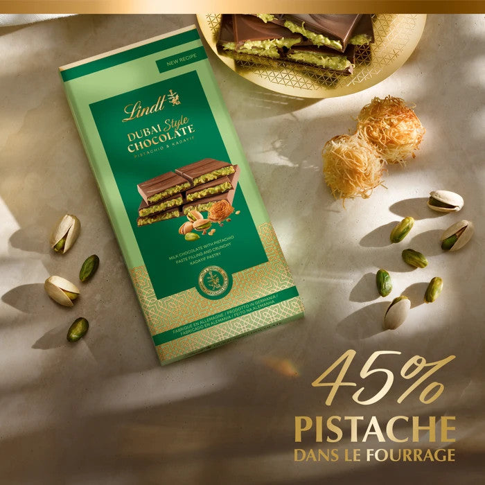 Lindt Dubaï Style tablette de chocolat Lait 150 g | Pistache & Kadayif | Dubai