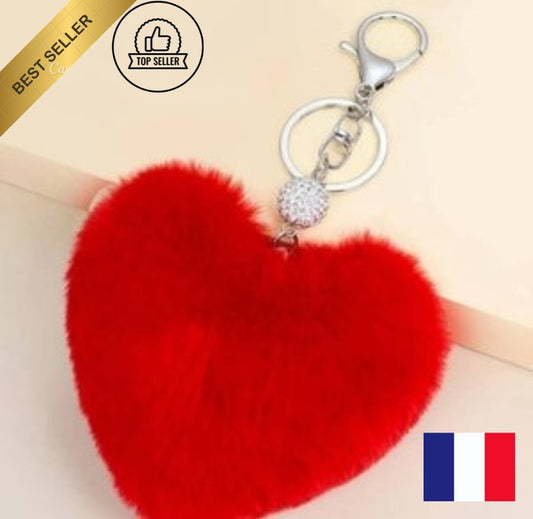Porte-clés ClefCoeur Pompon Fausse Fourrure Voiture Sac À Main Idée Cadeau Rouge