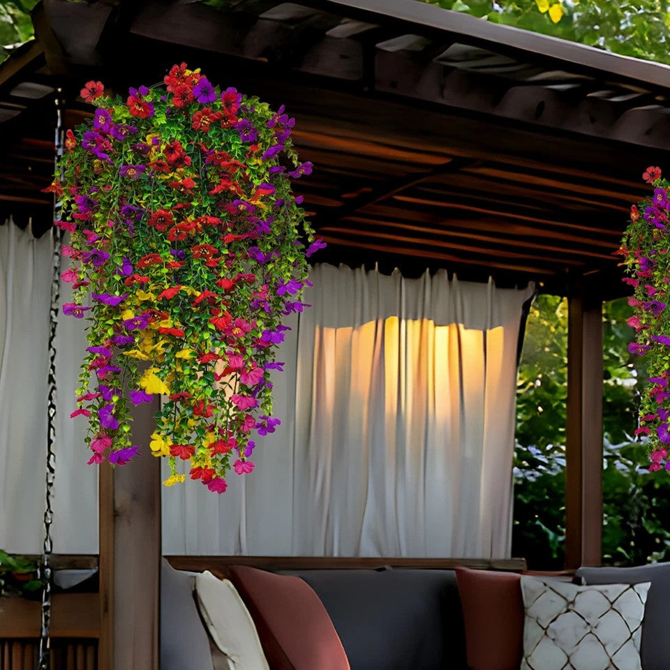 4Pcs Artificial Hanging Plastic Flowers UV Resistant Faux Plants Outdoor Decor .