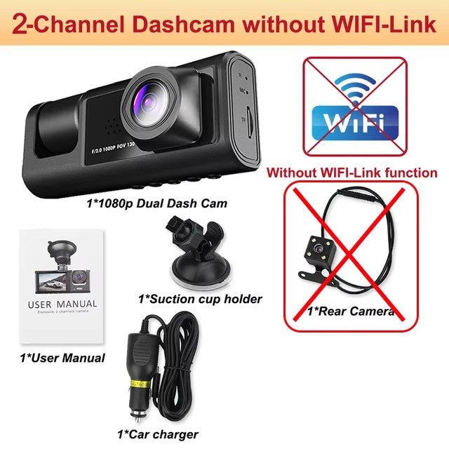 360° 3 Channel 1080P Car Dash Cam Front and Rear Inside Left Right + Camera -USA