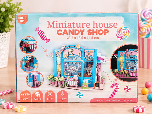 Maison Miniature Confiserie DIY avec Lumière Maquette Bricolage Candy Shop