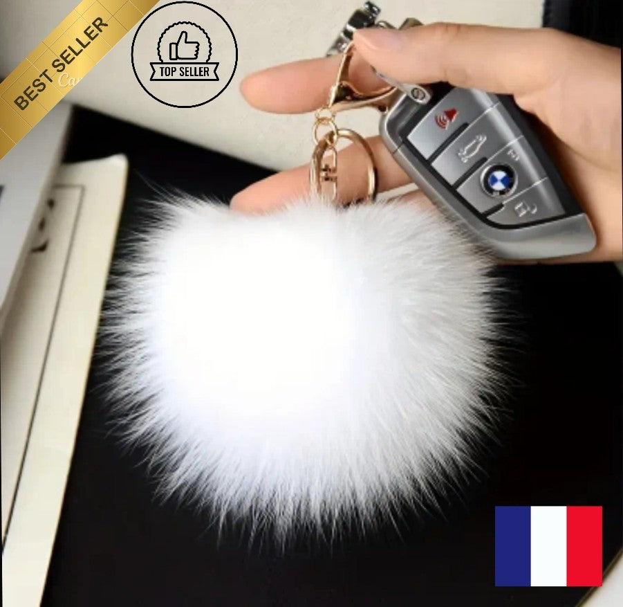 Porte Clé Bijoux Sac Pompon Doux Fourrure Femme Mode Idée Cadeau Voiture Fille