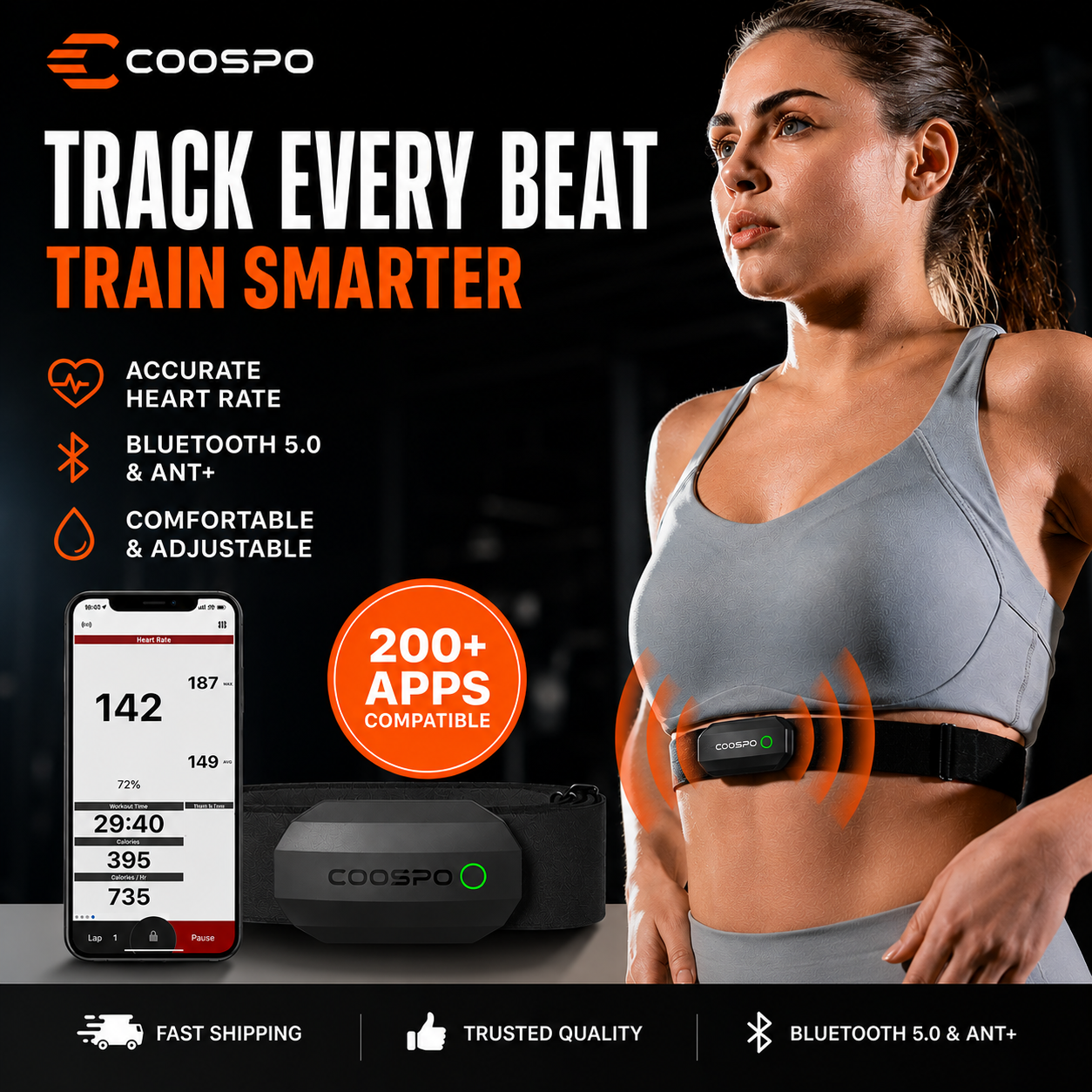 COOSPO H9Z Heart Rate Monitor Chest Strap Bluetooth ANT+ 200+ App Compatible