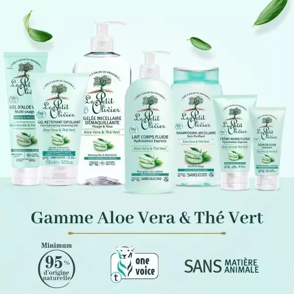 Le Petit Olivier gel d'aloé vera & thé vert multi-usages hydrate et rafraîchit