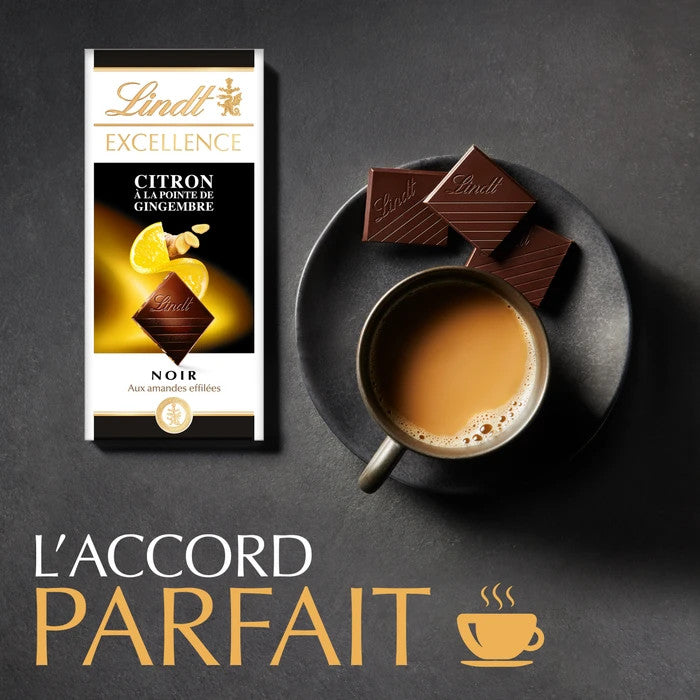 Tablette de Chocolat noir citron à la Pointe de Gingembre / LINDT de 100g