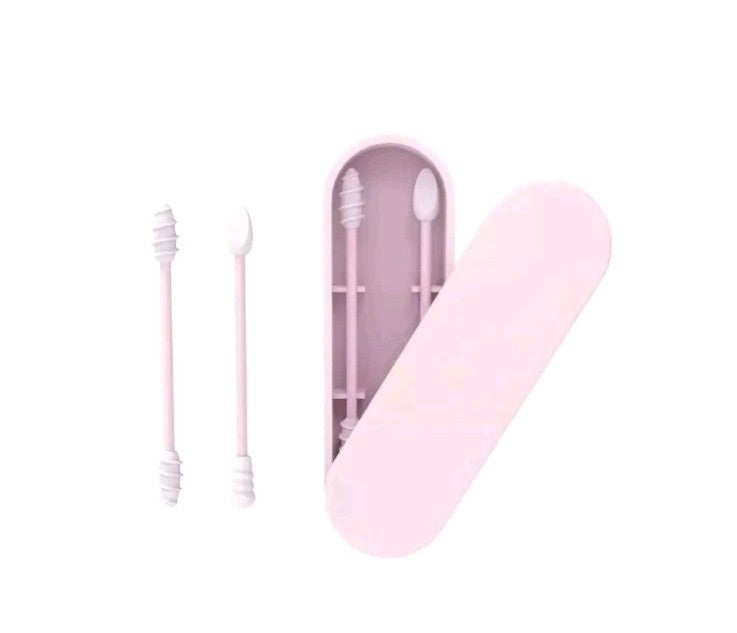 2 pcs Boite Coton Tige Réutilisable Oreille Nettoyage Ecologique écouvillon Rose