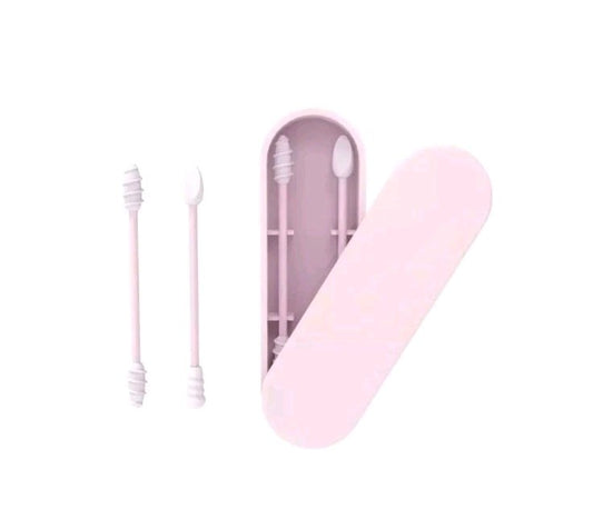 2 pcs Boite Coton Tige Réutilisable Oreille Nettoyage Ecologique écouvillon Rose