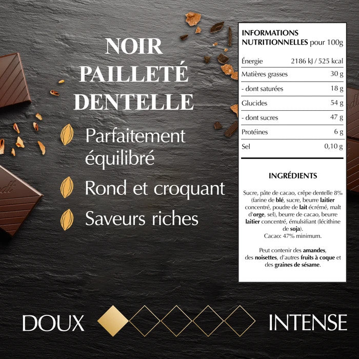 Tablette de Chocolat noir croustillant dentelle pailleté LINDT de 100g