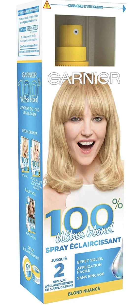 Spray éclaircissant effet soleil GARNIER 100% ULTRA BLOND 125 ml cheveux blond