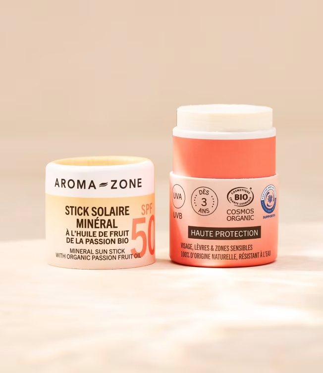 AROMA ZONE Stick Solaire BIO SPF50  - Enfant Adulte Naturel Vegan UVA/UVB France