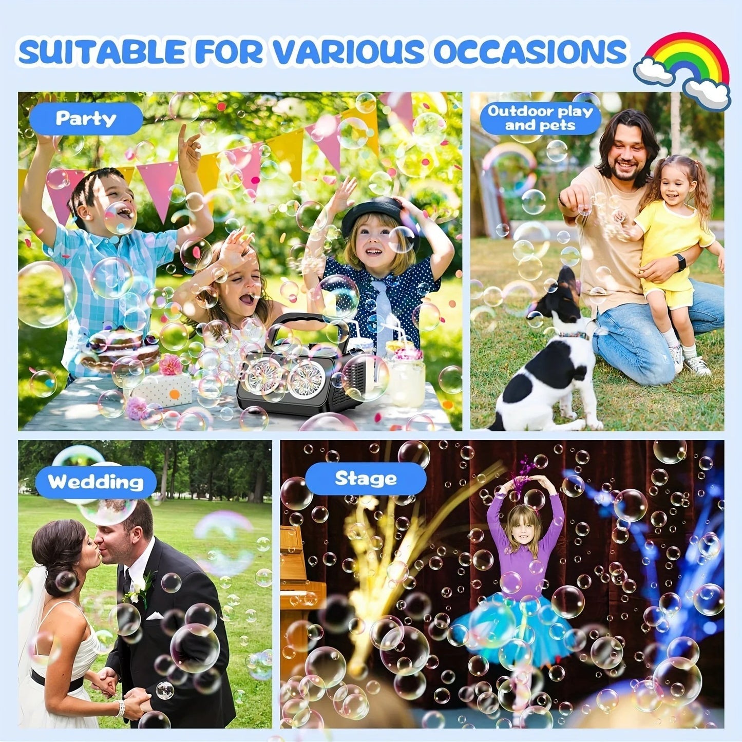 Automatic Bubble Machine Upgrade Bubble Blower w/2 Fans, Portable Bubble Maker